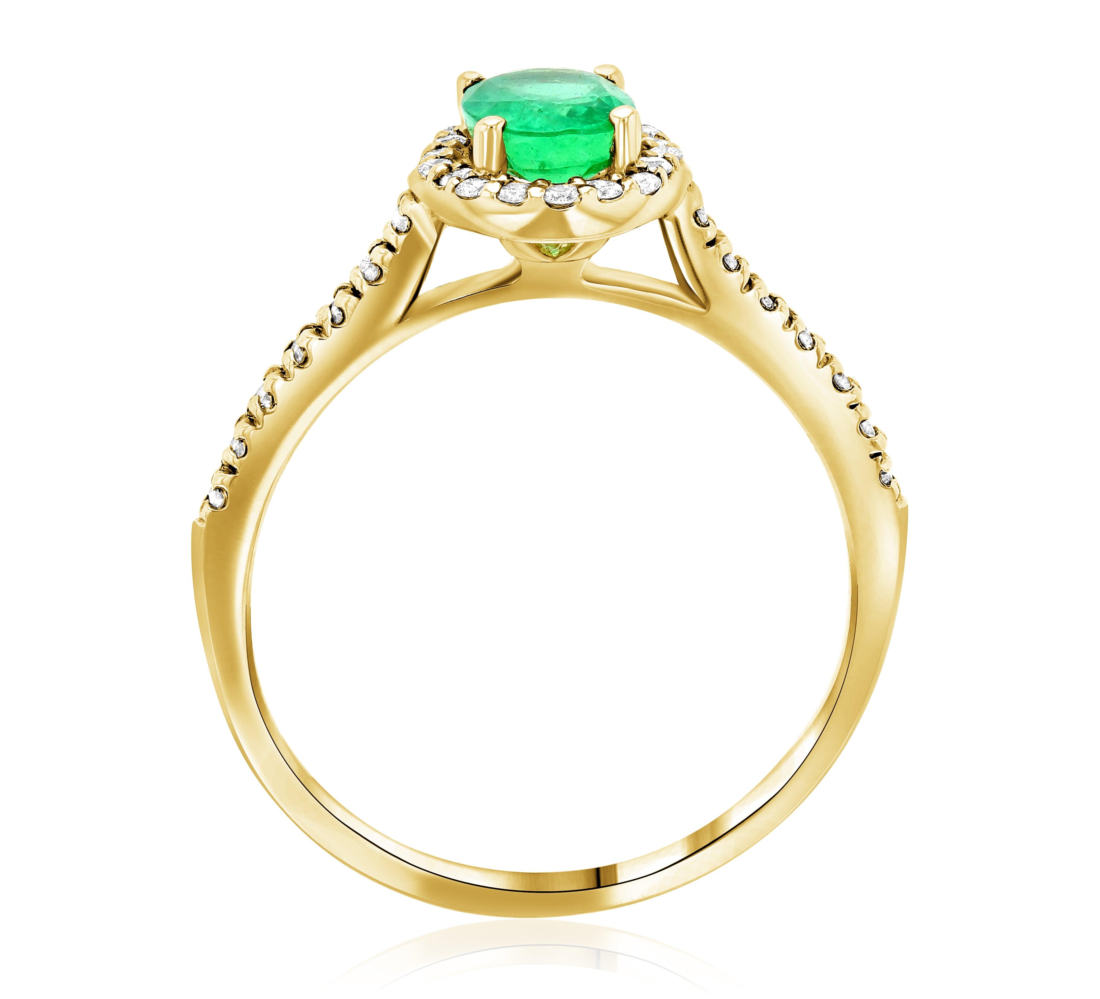 Oval Emerald and Diamond Halo Engagement Ring in 14k Yellow Gold - Iris + Mill