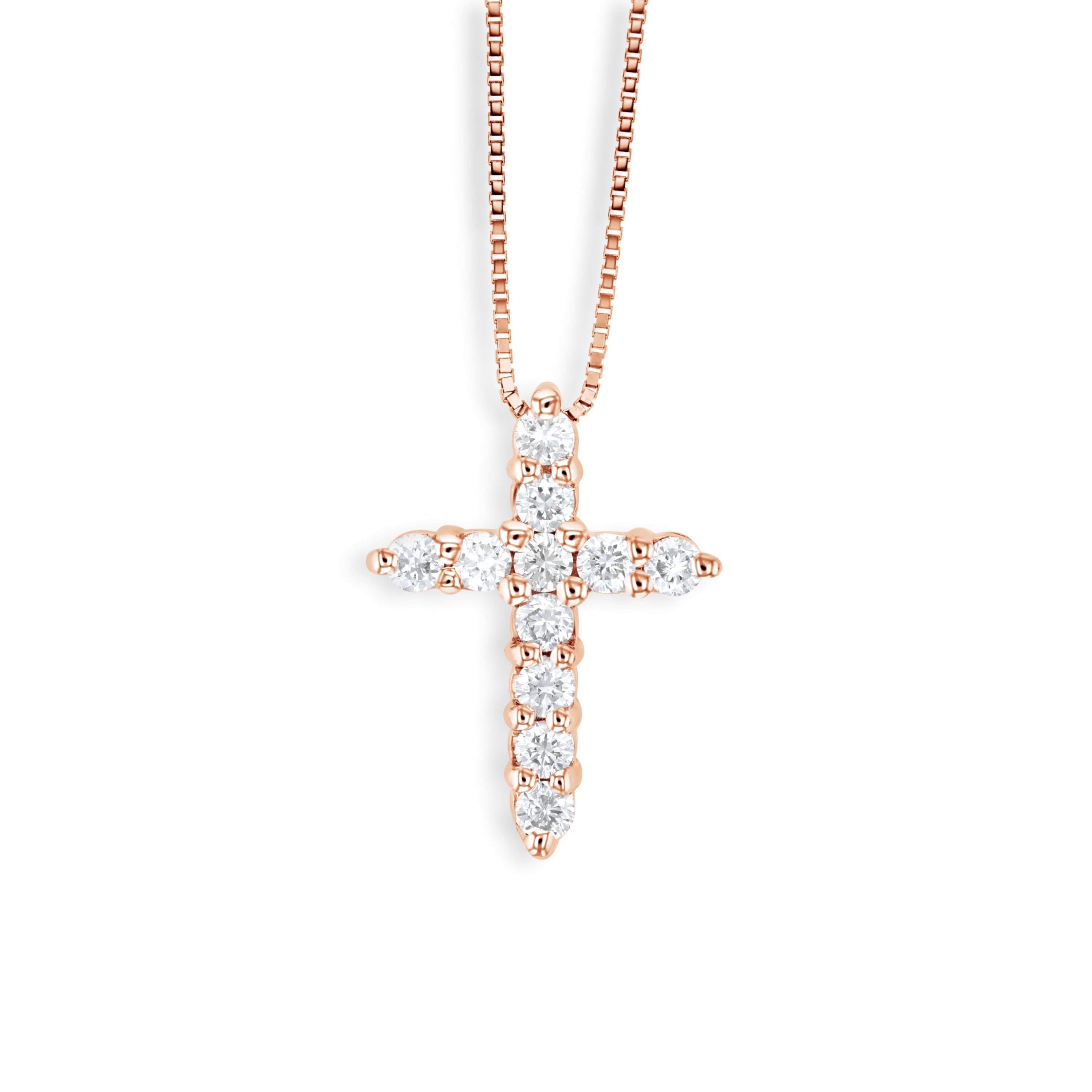 Petite Diamond Cross Necklace in 14k Rose Gold (0.25 ct. tw.) - Iris + Mill