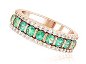 Petite Three-Row Diamond and Emerald Ring Stack in 14k Rose Gold (1.12 ct. tw.) - Iris + Mill