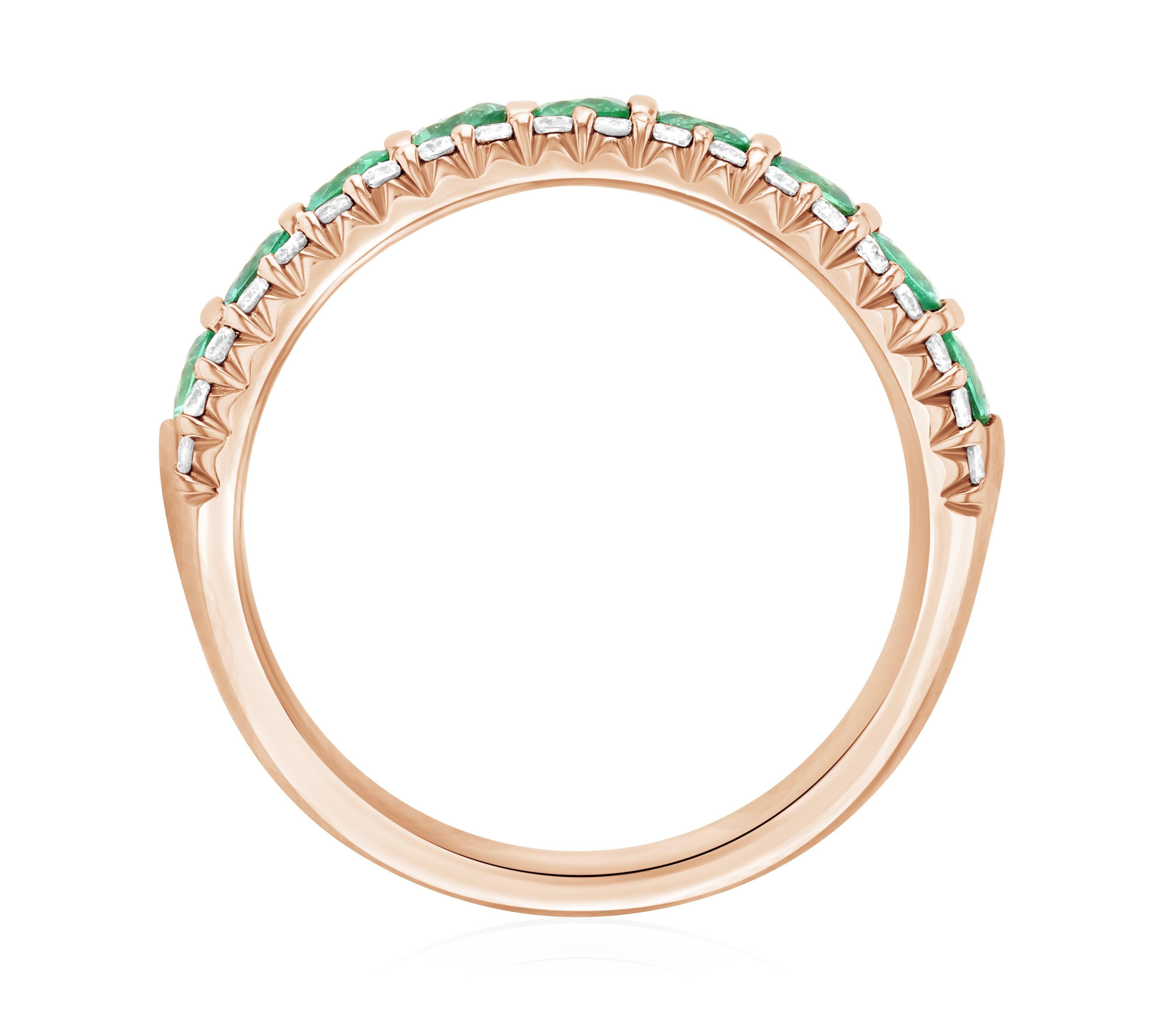 Petite Three-Row Diamond and Emerald Ring Stack in 14k Rose Gold (1.12 ct. tw.) - Iris + Mill