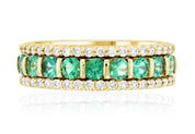 Petite Three-Row Diamond and Emerald Ring Stack in 14k Yellow Gold (1.12 ct. tw.) - Iris + Mill