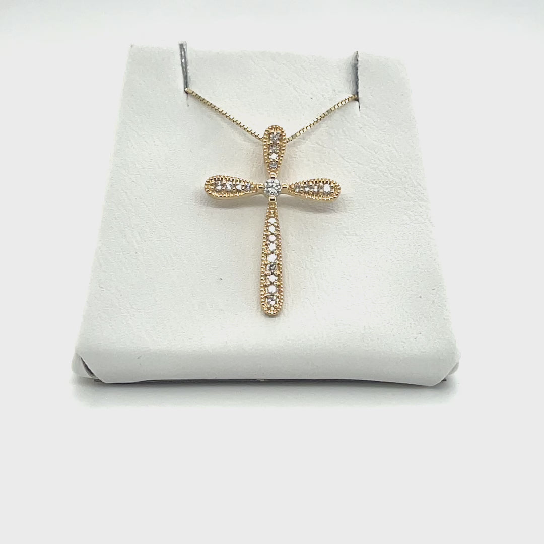 Diamond Milgrain Cross Necklace in 14k Yellow Gold