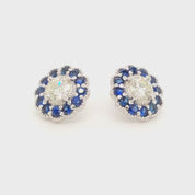 Diamond and Sapphire Flower Halo Stud Earrings in 14k Rose Gold