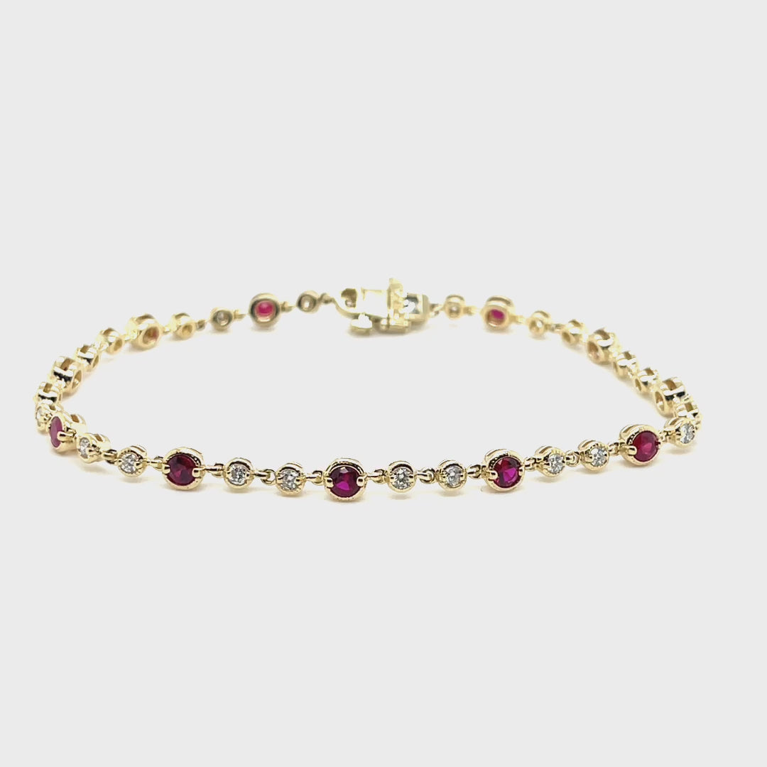 Diamond and Ruby Milgrain Tennis Bracelet in 14k Rose Gold (2.18 ct. tw.)