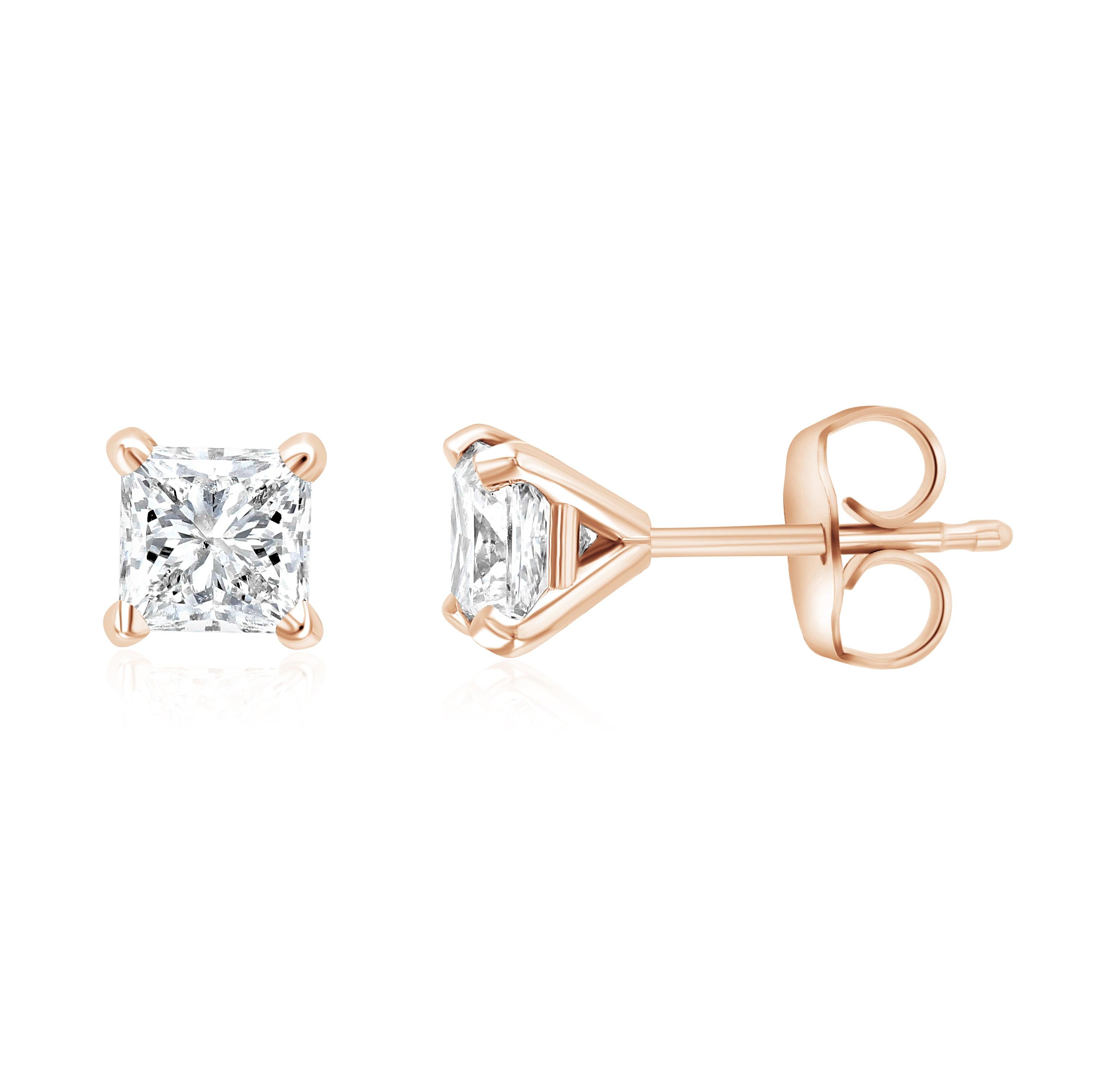 Princess Cut Diamond Stud Earrings in 14k Rose Gold - Iris + Mill