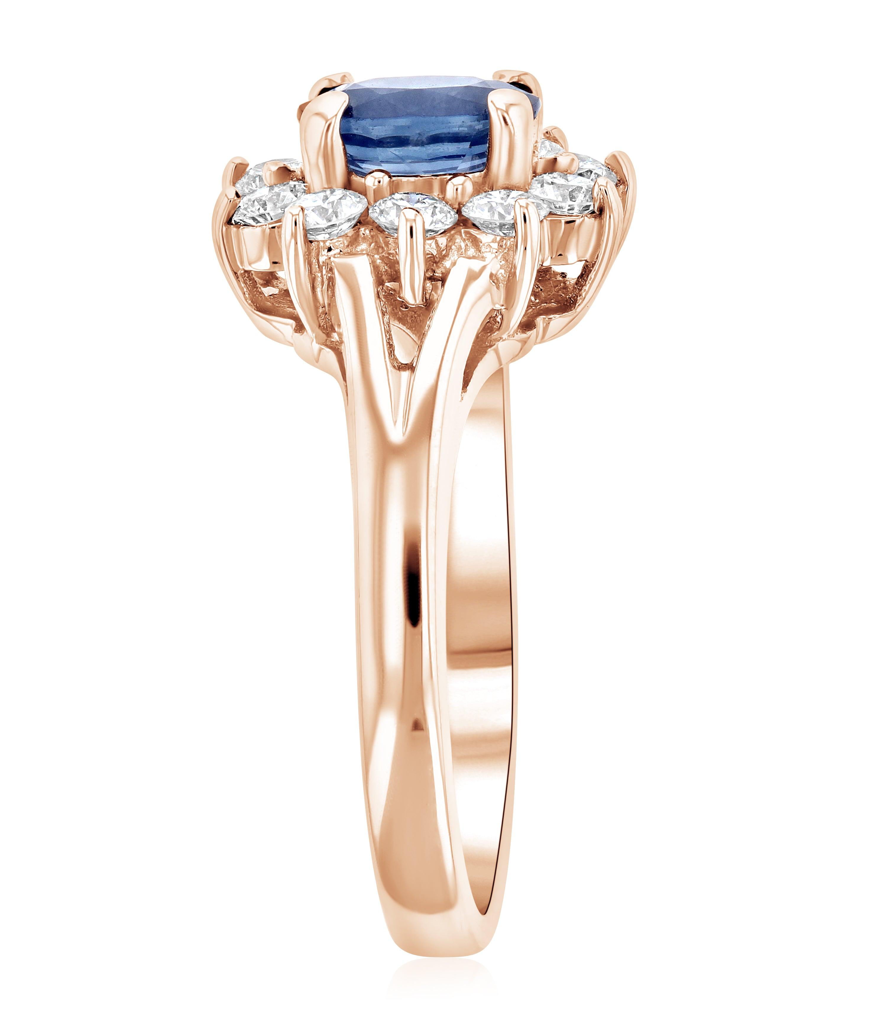 Princess Diana Oval Sapphire and Diamond Star Halo Ring in 14k Rose Gold (1.60 ct. tw.) - Iris + Mill