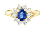 Princess Diana Oval Sapphire and Diamond Star Halo Ring in 14k Yellow Gold (1.60 ct. tw.) - Iris + Mill