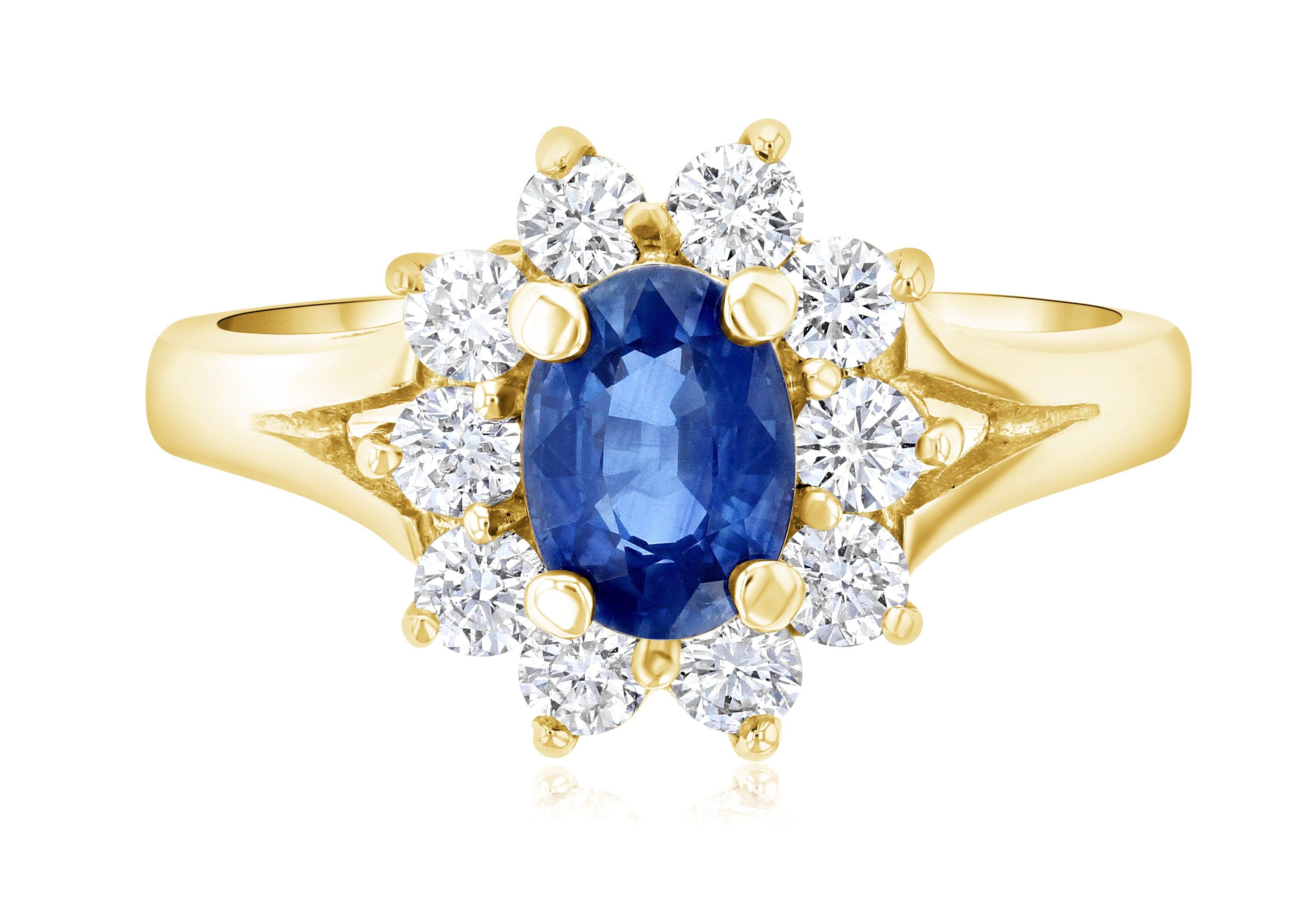 Princess Diana Oval Sapphire and Diamond Star Halo Ring in 14k Yellow Gold (1.60 ct. tw.) - Iris + Mill