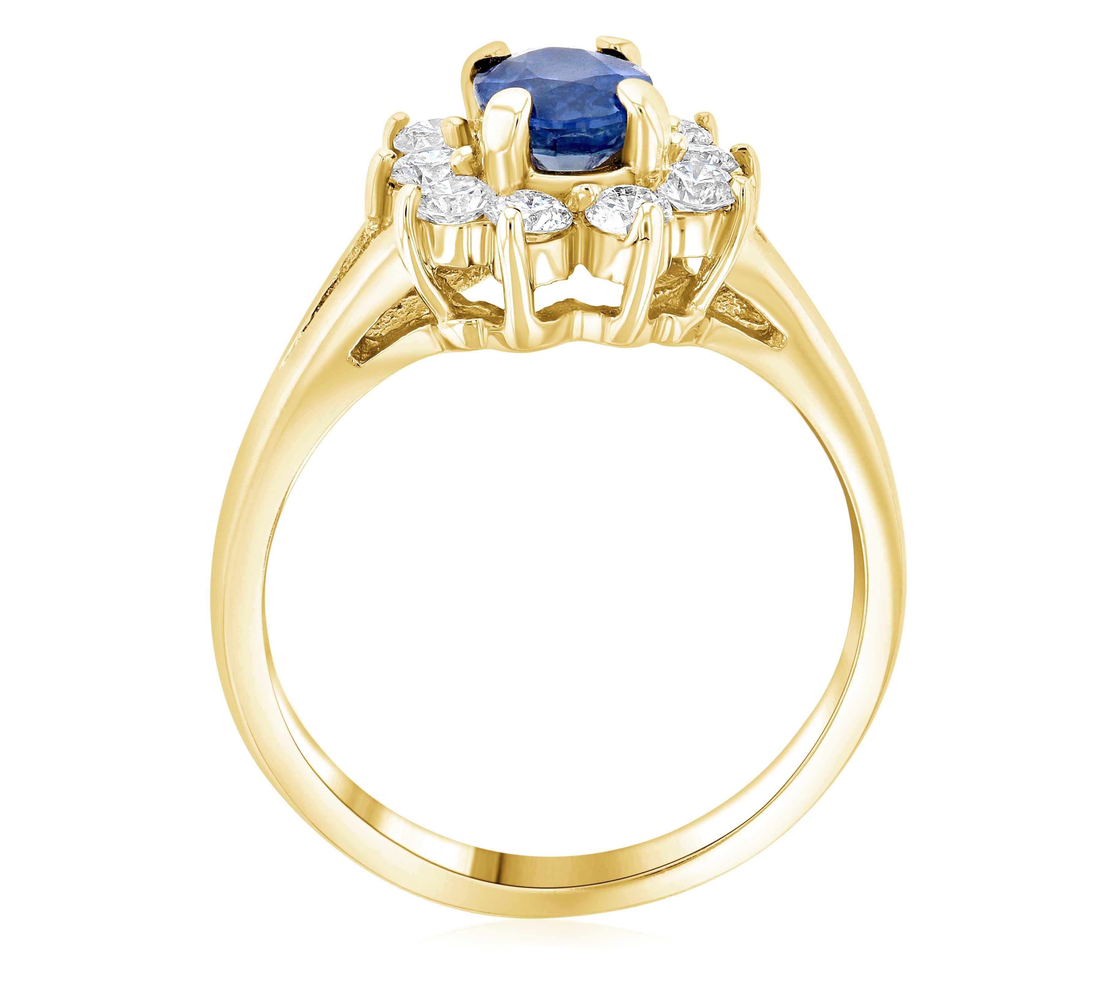 Princess Diana Oval Sapphire and Diamond Star Halo Ring in 14k Yellow Gold (1.60 ct. tw.) - Iris + Mill