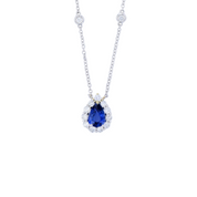 Sapphire and Diamond Pear Halo Pendant Diamonds by the Yard Necklace in 18k Gold - Iris + Mill