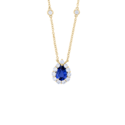 Sapphire and Diamond Pear Halo Pendant Diamonds by the Yard Necklace in 18k Gold - Iris + Mill