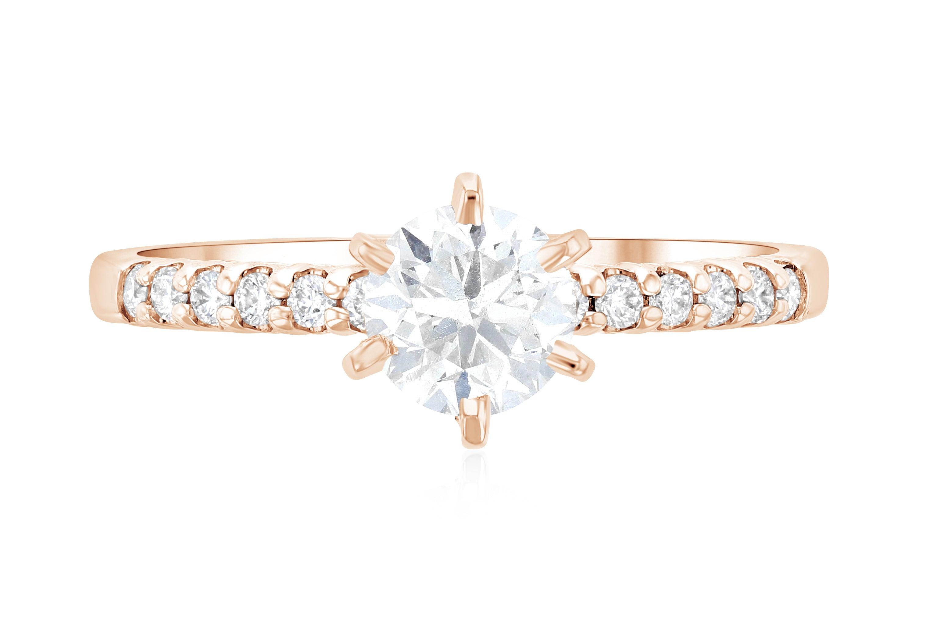 Six-Prong Pavé Round Diamond Solitaire Engagement Ring in 14k Rose Gold - Iris + Mill