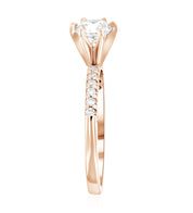 Six-Prong Pavé Round Diamond Solitaire Engagement Ring in 14k Rose Gold - Iris + Mill