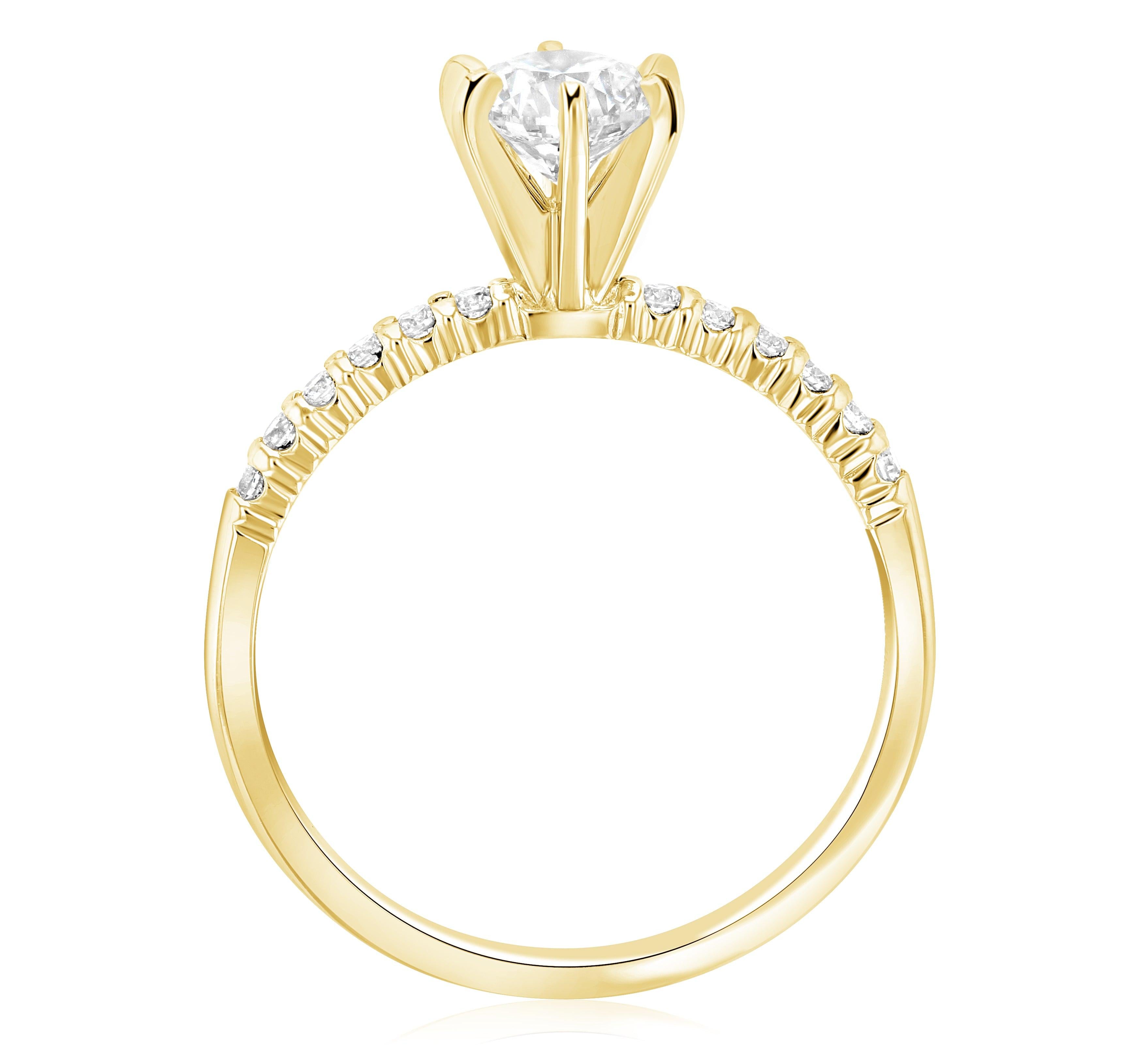 Six-Prong Pavé Round Diamond Solitaire Engagement Ring in 14k Yellow Gold - Iris + Mill