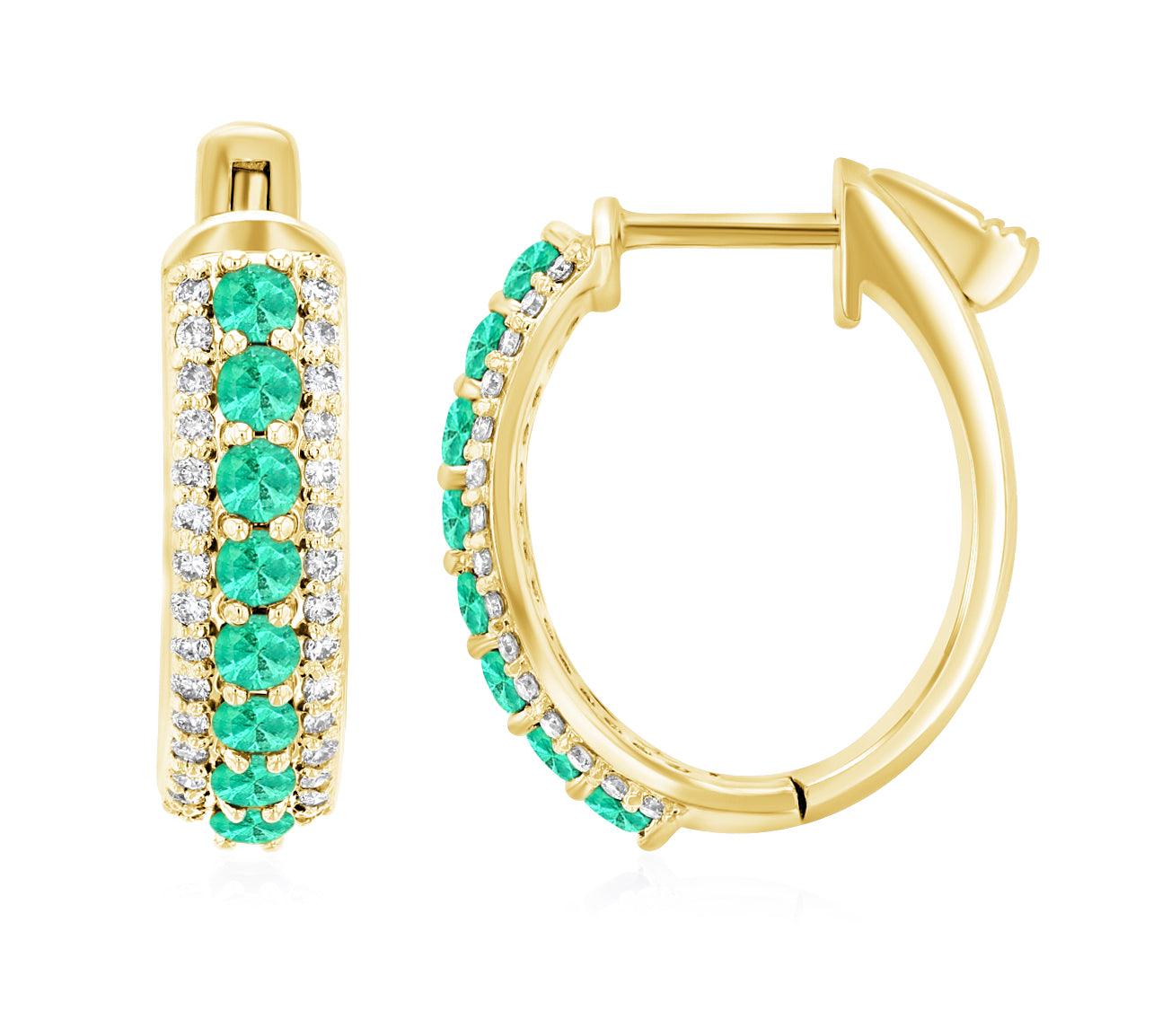 Three-Row Diamond and Emerald Hoop Earrings in 14k Yellow Gold (1.20 ct. tw.) - Iris + Mill