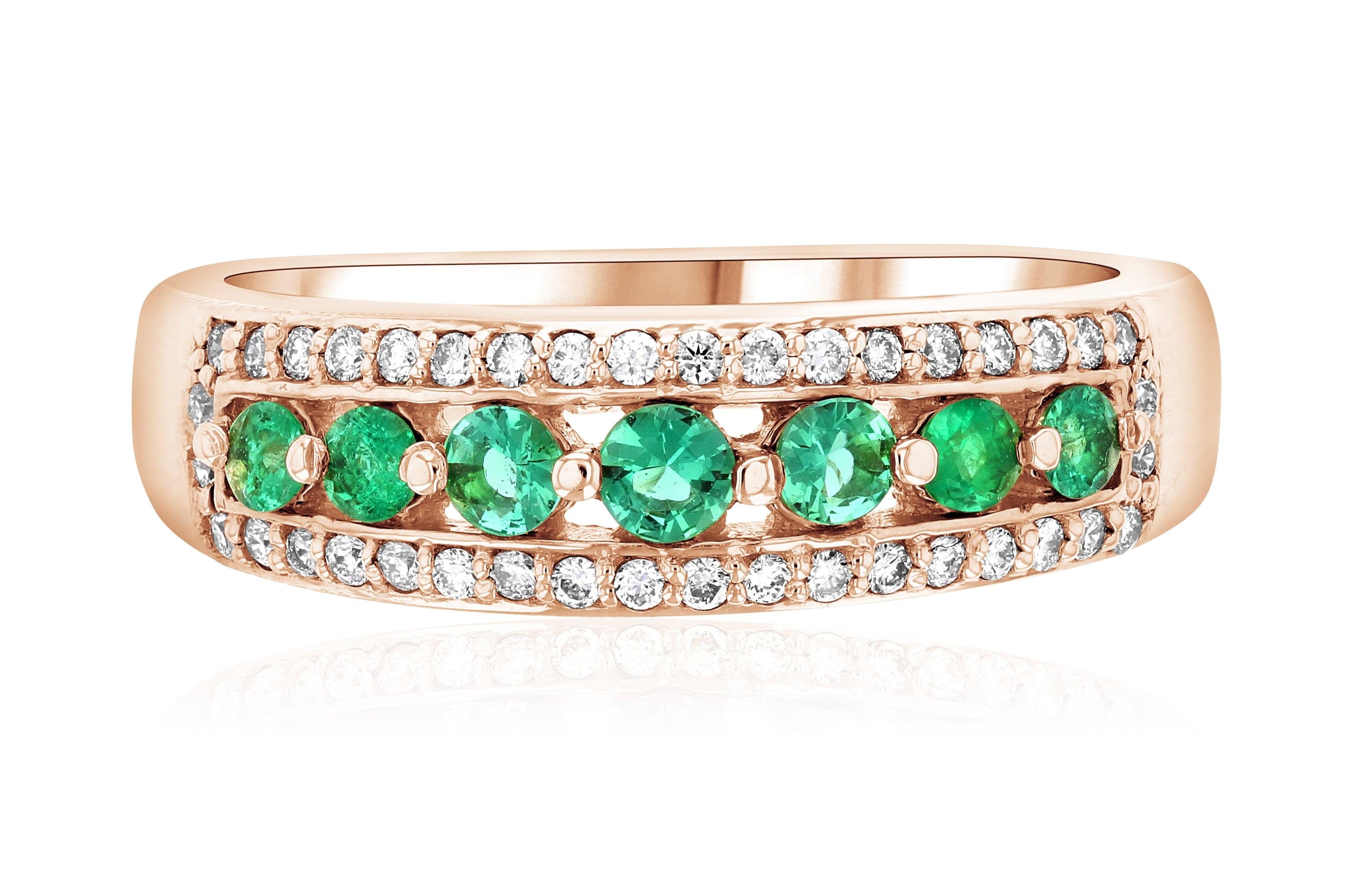 Three-Row Diamond and Emerald Ring in 14k Rose Gold (0.50 ct. tw.) - Iris + Mill