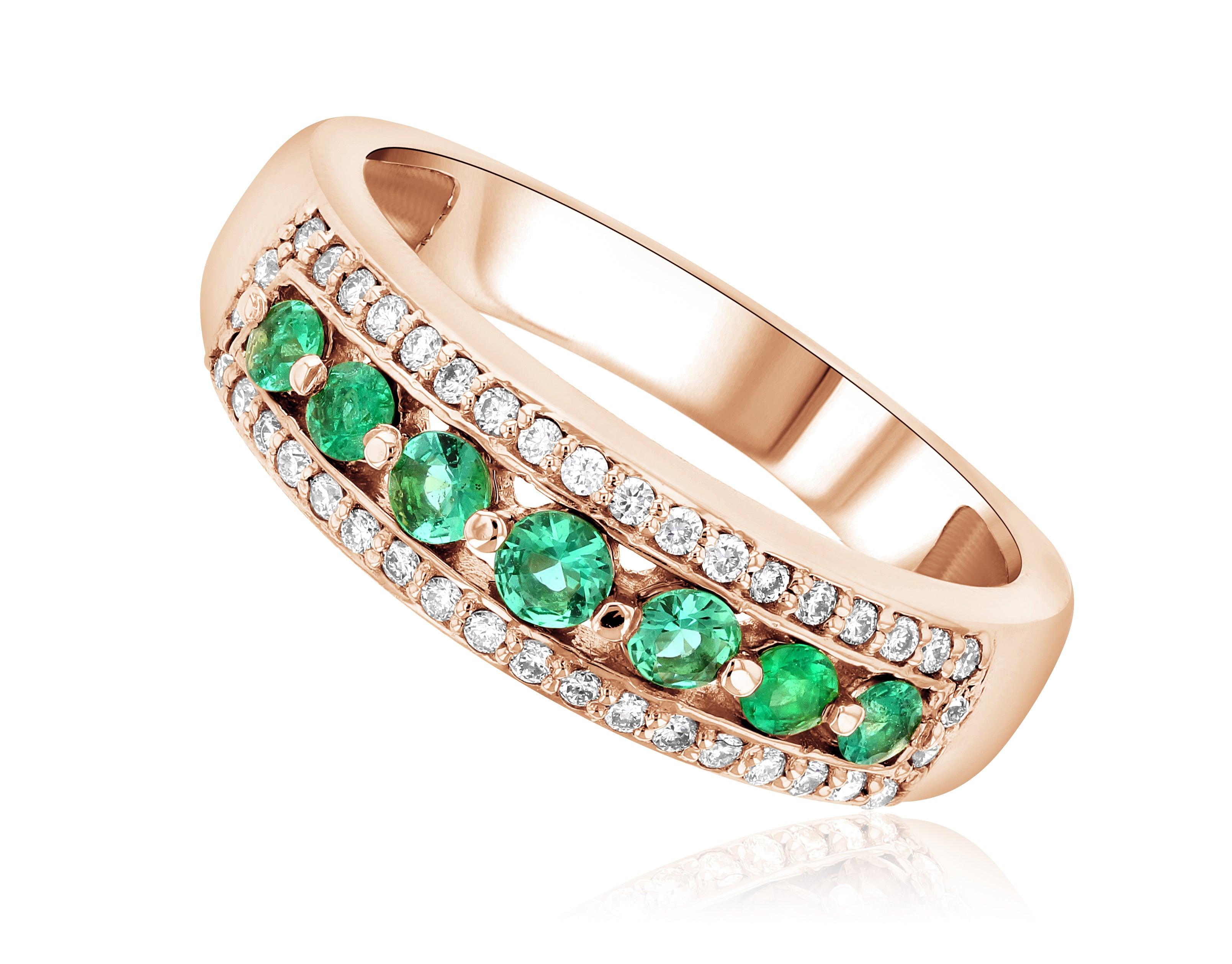 Three-Row Diamond and Emerald Ring in 14k Rose Gold (0.50 ct. tw.) - Iris + Mill