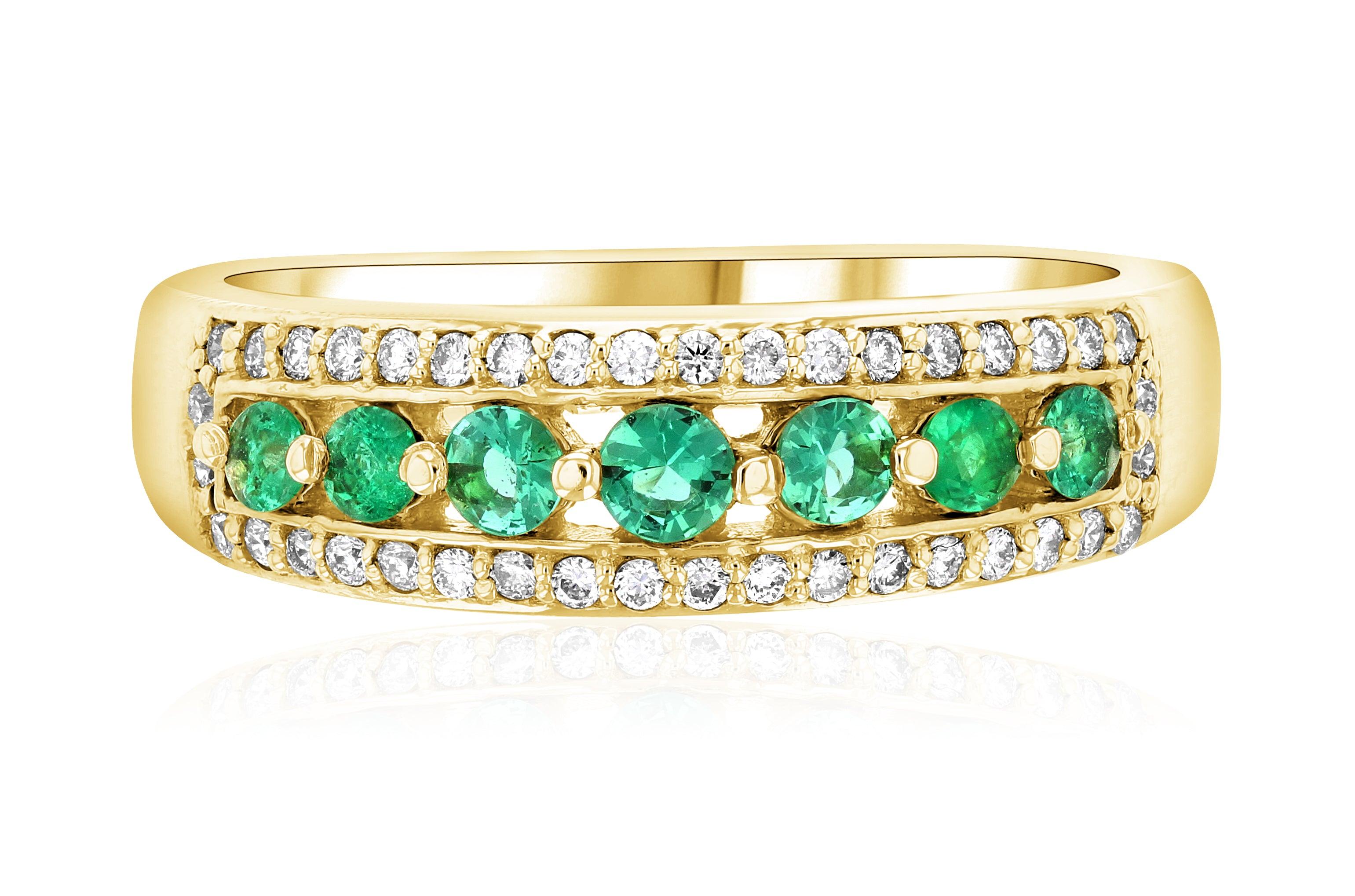 Three-Row Diamond and Emerald Ring in 14k Yellow Gold (0.50 ct. tw.) - Iris + Mill