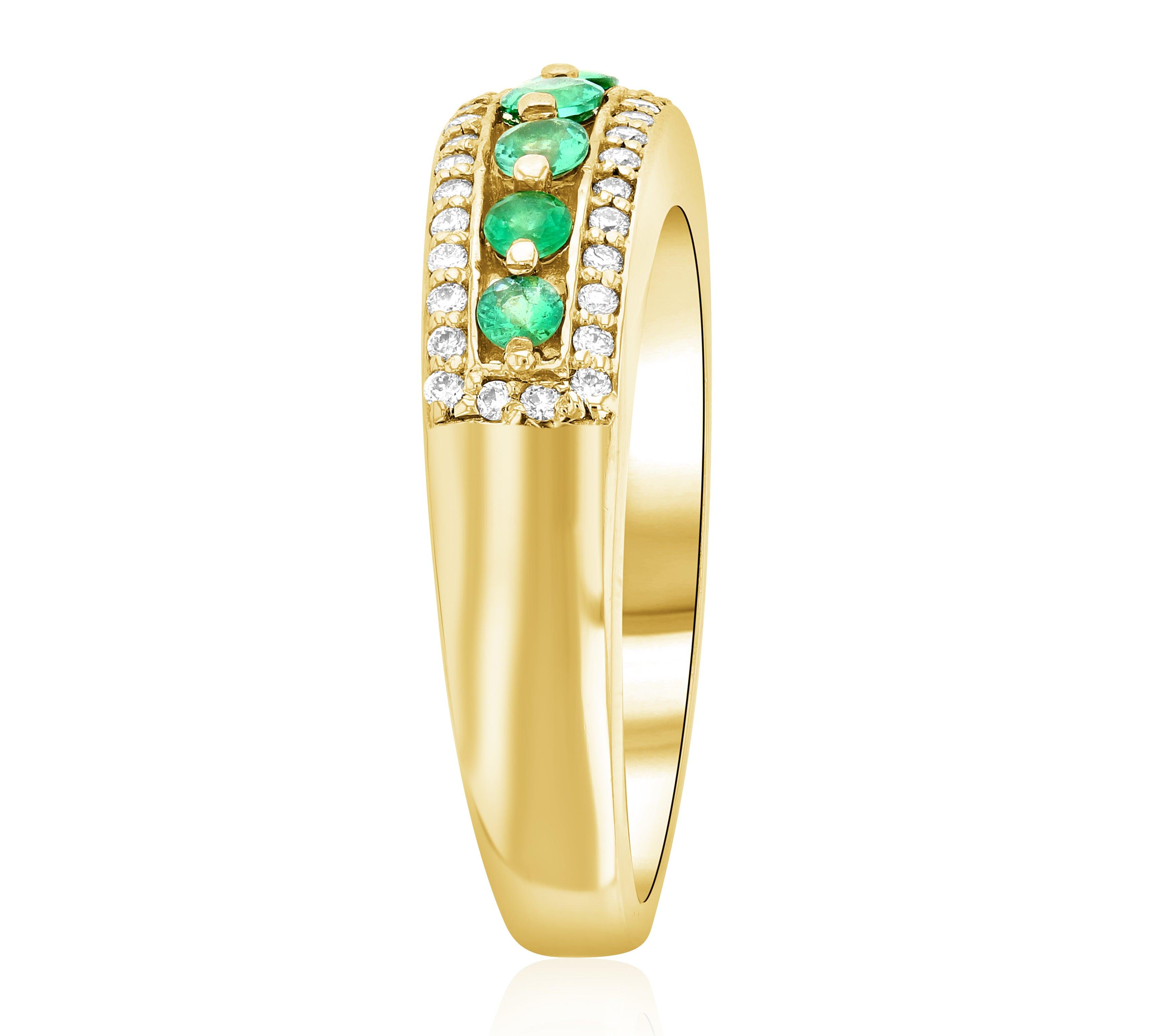 Three-Row Diamond and Emerald Ring in 14k Yellow Gold (0.50 ct. tw.) - Iris + Mill