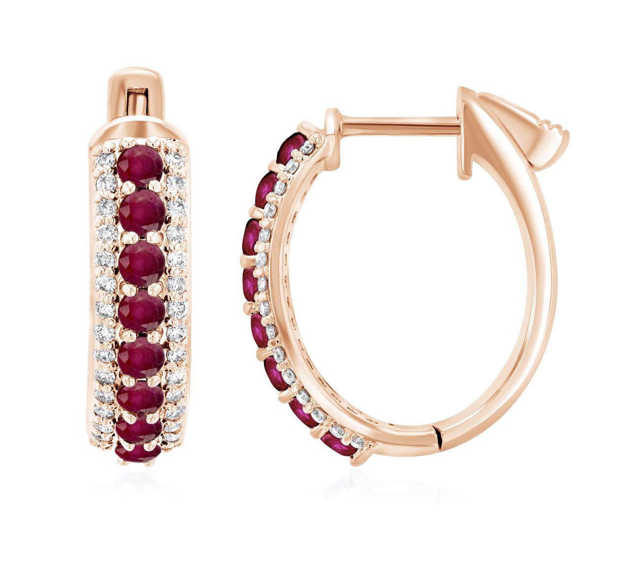 Three-Row Diamond and Ruby Hoop Earrings in 14k Rose Gold (1.60 ct. tw.) - Iris + Mill