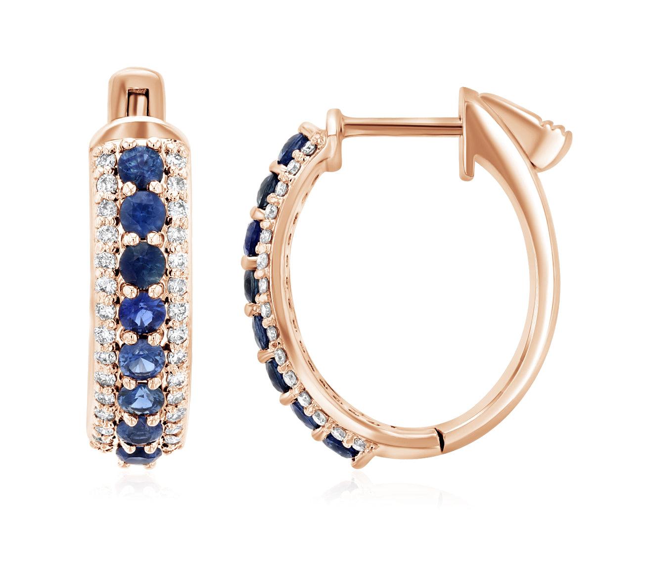 Three-Row Diamond and Sapphire Hoop Earrings in 14k Rose Gold (1.60 ct. tw.) - Iris + Mill