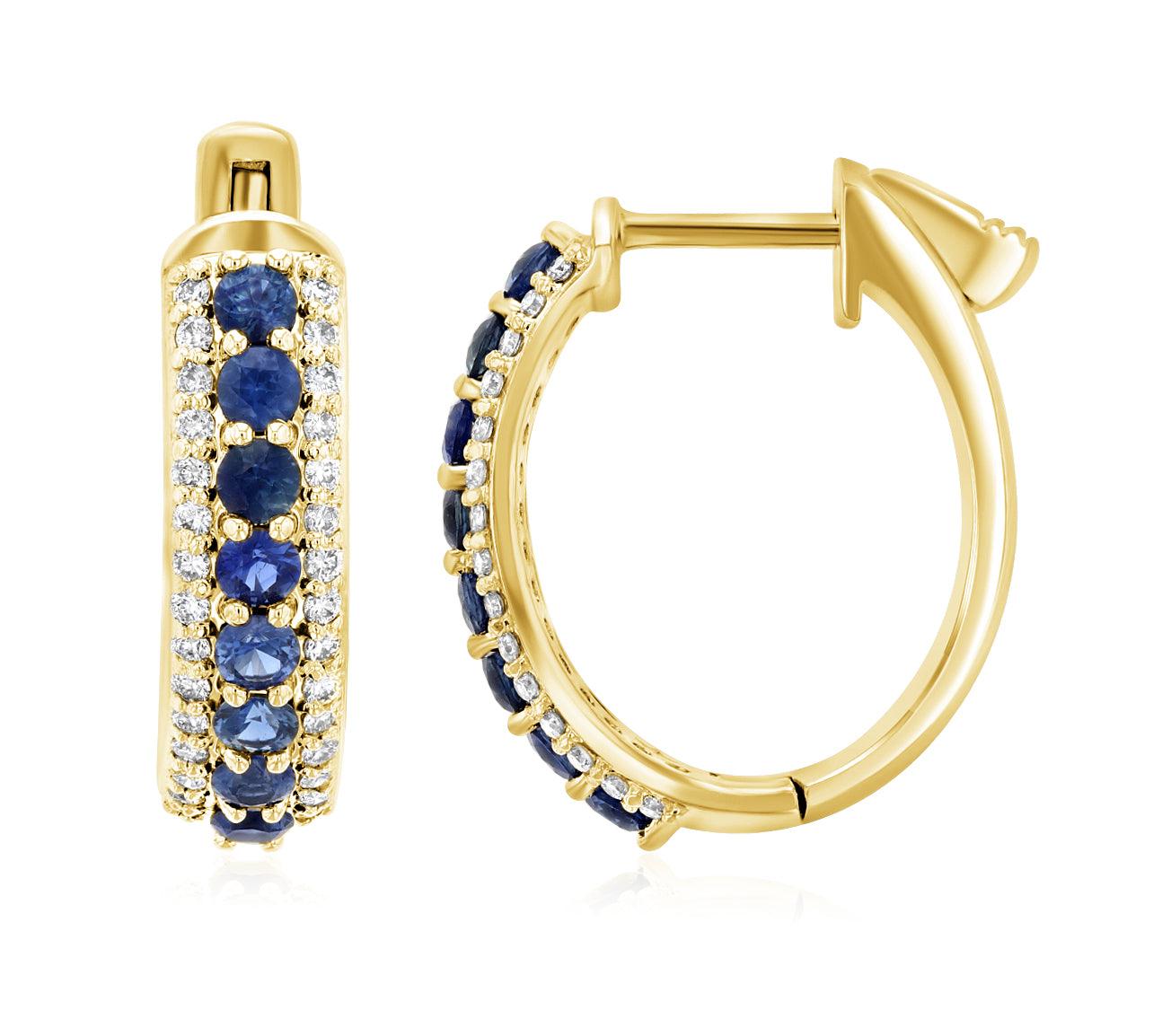 Three-Row Diamond and Sapphire Hoop Earrings in 14k Yellow Gold (1.60 ct. tw.) - Iris + Mill