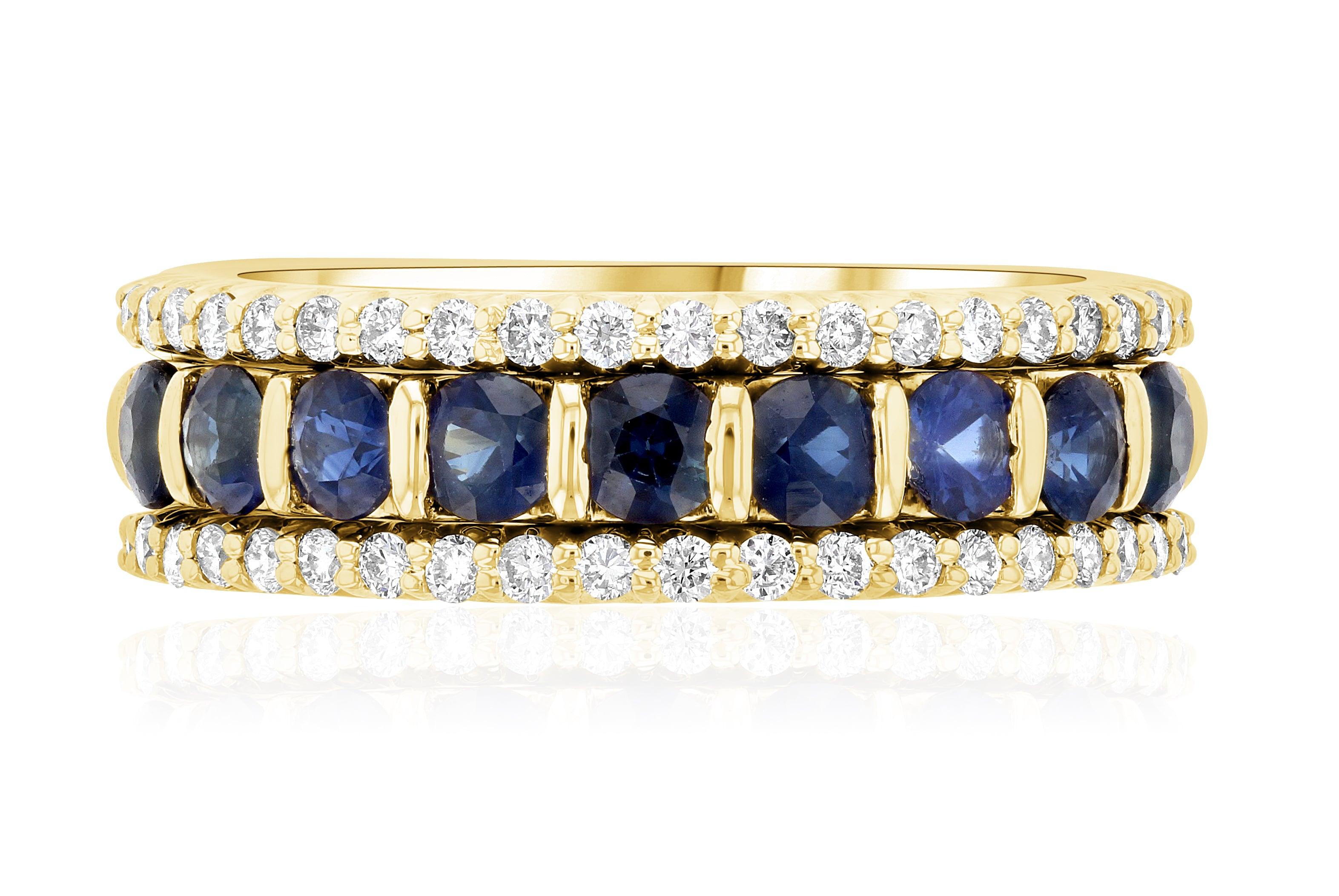 Three-Row Diamond and Sapphire Ring in 14k Yellow Gold (1.37 ct. tw.) - Iris + Mill