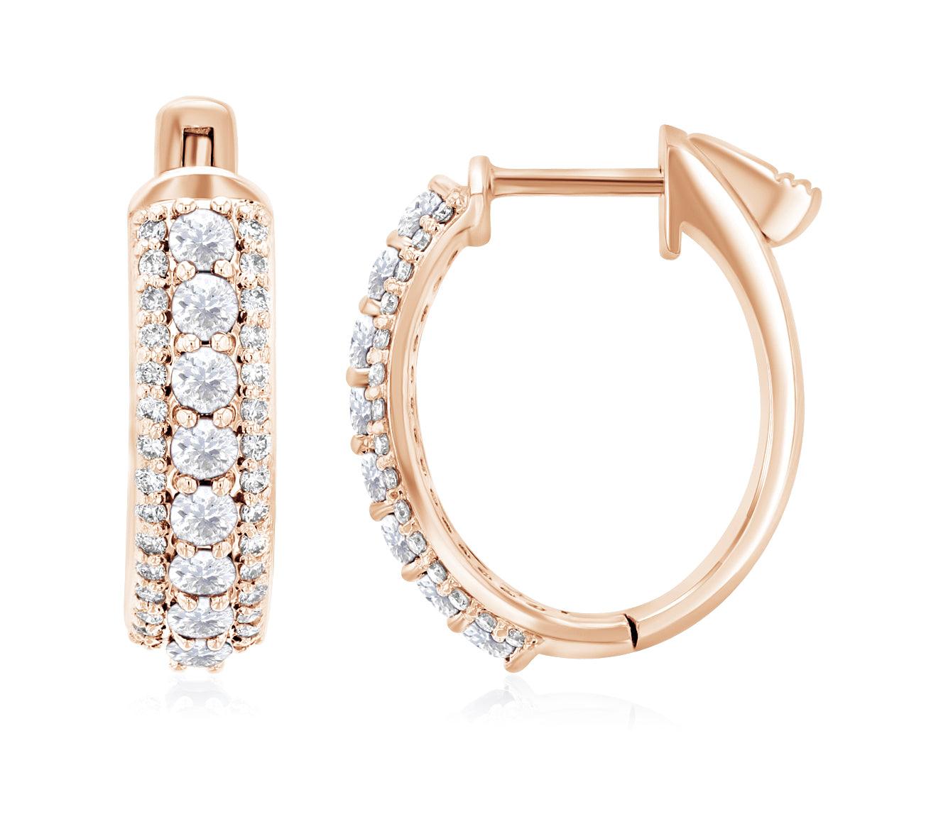 Three-Row Diamond Hoop Earrings in 14k Rose Gold (1.40 ct. tw.) - Iris + Mill