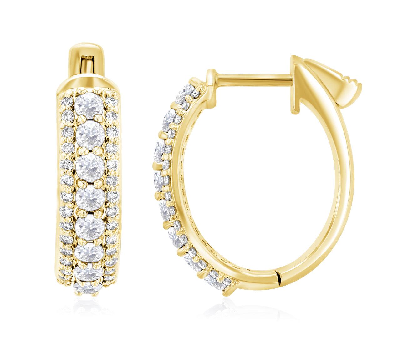 Three-Row Diamond Hoop Earrings in 14k Yellow Gold (1.40 ct. tw.) - Iris + Mill