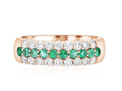 Three-Row Pavé Diamond and Emerald Ring in 14k Rose Gold (1.04 ct. tw.) - Iris + Mill