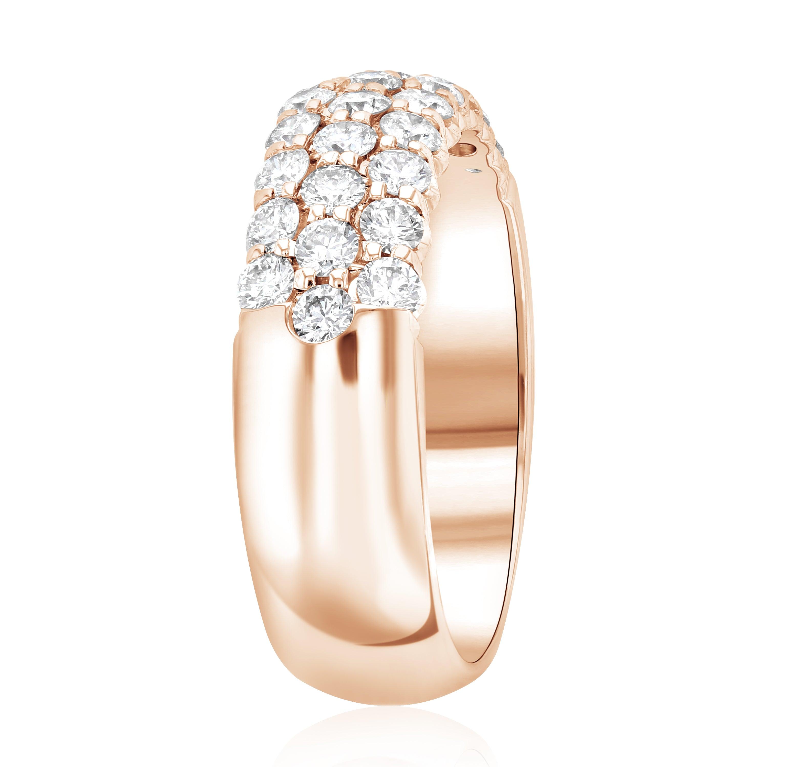 Three-Row Pavé Diamond and Emerald Ring in 14k Rose Gold (1.04 ct. tw.) - Iris + Mill