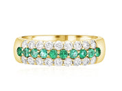 Three-Row Pavé Diamond and Emerald Ring in 14k Yellow Gold (1.04 ct. tw.) - Iris + Mill