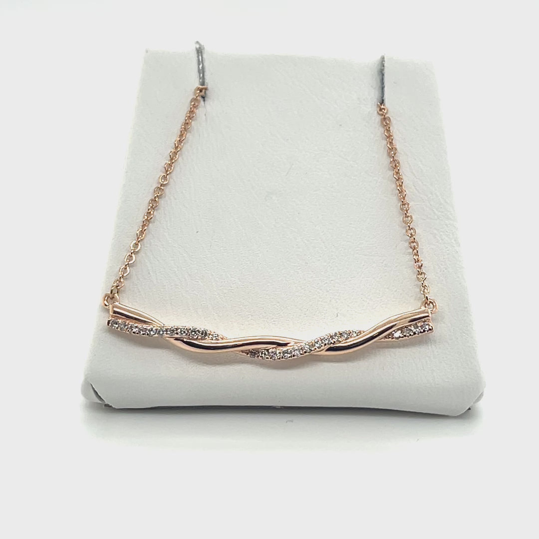 Diamond and Gold Twist Pendant Necklace in 14k White Gold
