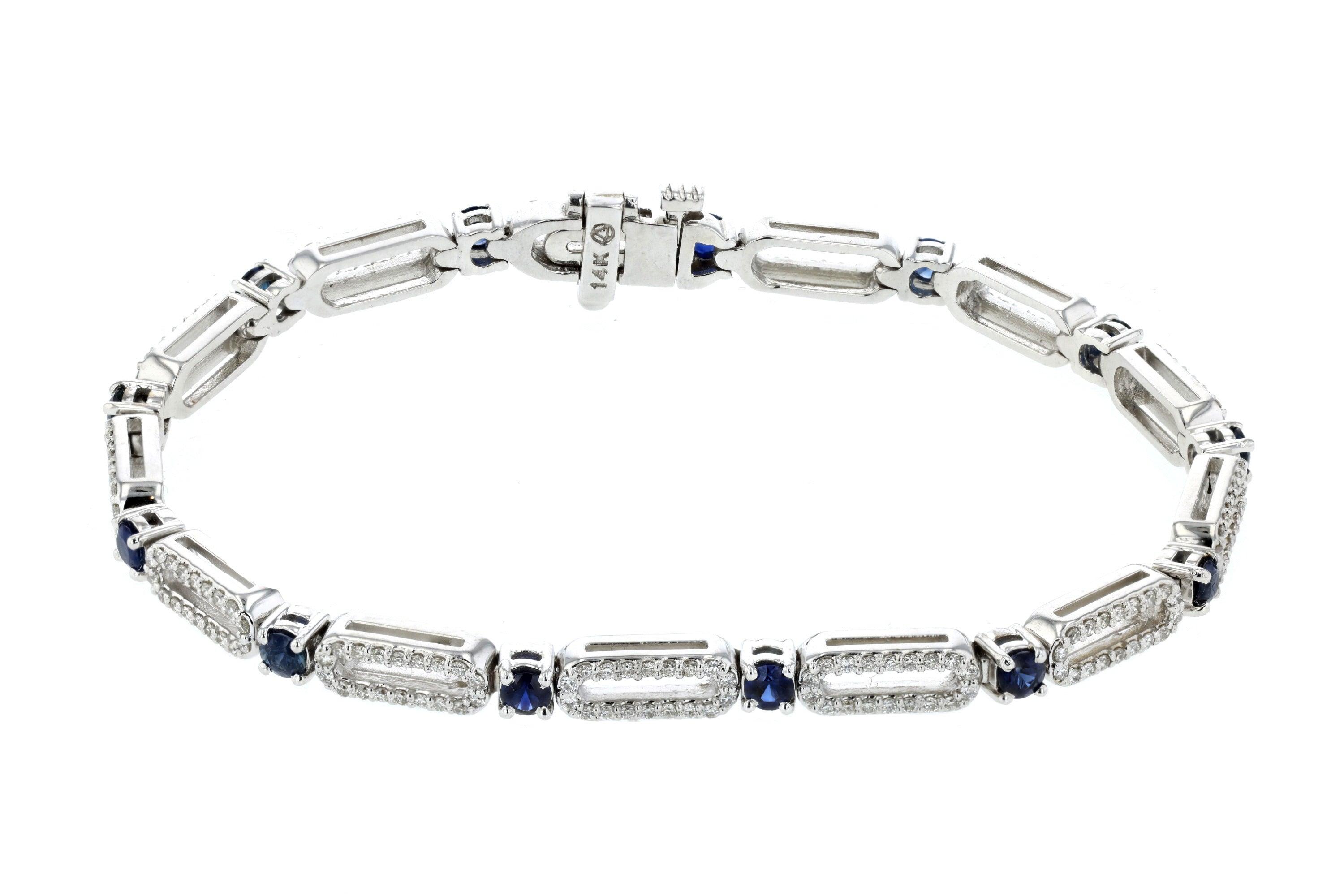 Diamond and Sapphire Link Tennis Bracelet - The Brothers Jewelry Co.