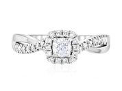 Cushion Halo Round Diamond Engagement Ring 14K Twisted Band (.45 ct. tw.) - The Brothers Jewelry Co.