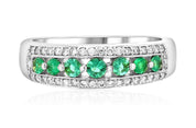 Three-Row Diamond and Emerald Fashion Ring (.50 ct. tw.) - The Brothers Jewelry Co.